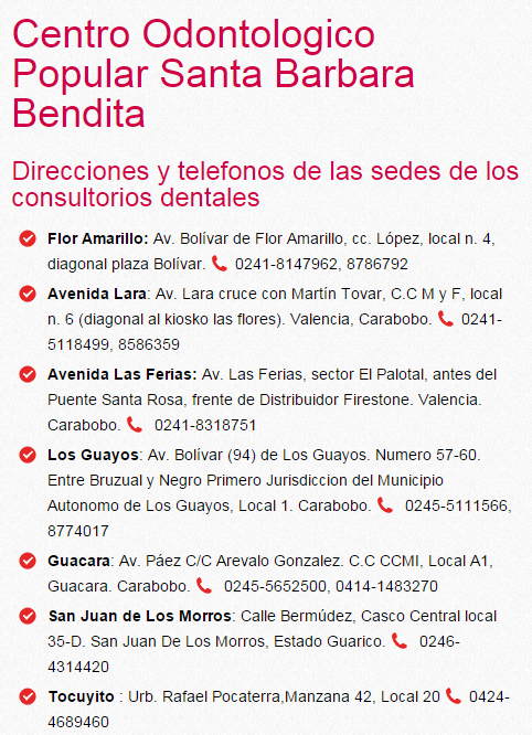 direcciones y telefonos del Centro Odontologico Santa Barbara